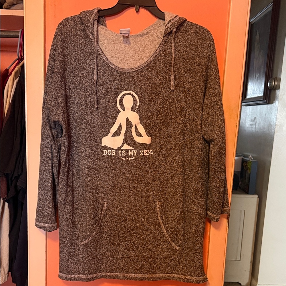Women's Gray Hooded Top with Zen Print